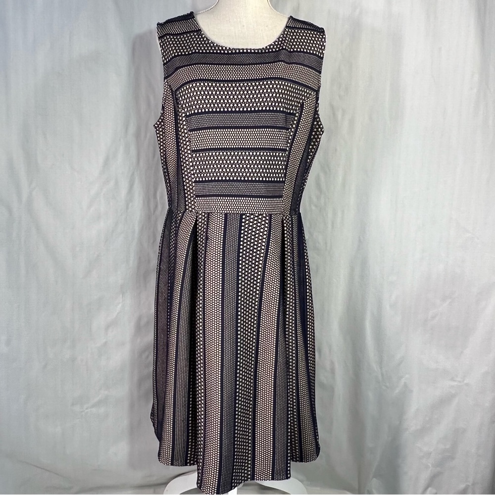 Monteau Blue Overlay Tan Lining Sleeveless Fit & Flare Dress Plus Size XXL